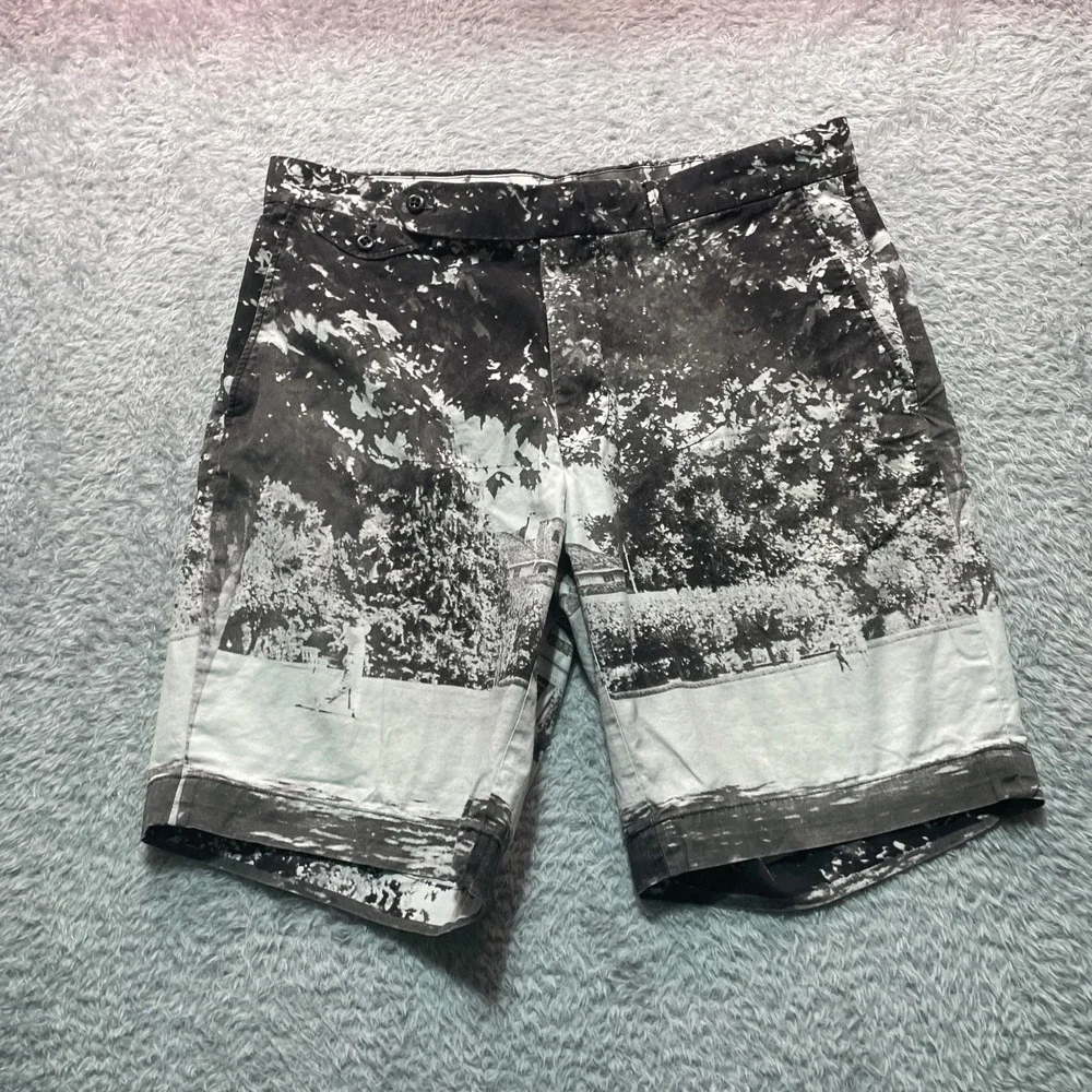 Polo Golf Ralph Lauren Mens 33 Black White Graphic Print Shorts Flat Front